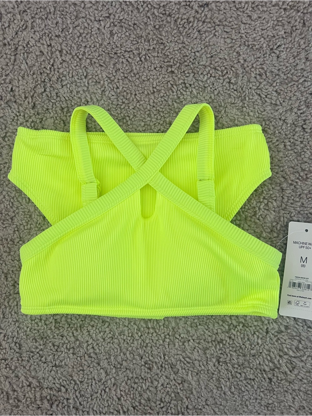 Girls Neon Yellow Ribbed Crossback Swim Top - Kids Swim